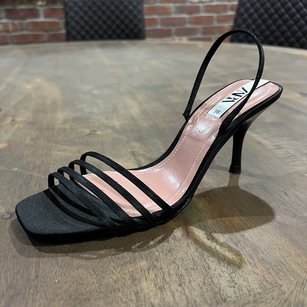 Zara Black Satin Slingback heels- 38/7 NWOB!!